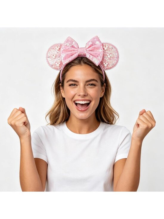 Women Pink Polyester Velvet Mickey Mouse Halloween Costume Headband main image 4